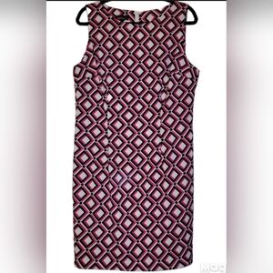 Alyx Sleeveless Sheath Dress Size 16 Pink Black White Geo Design Stretch Midi